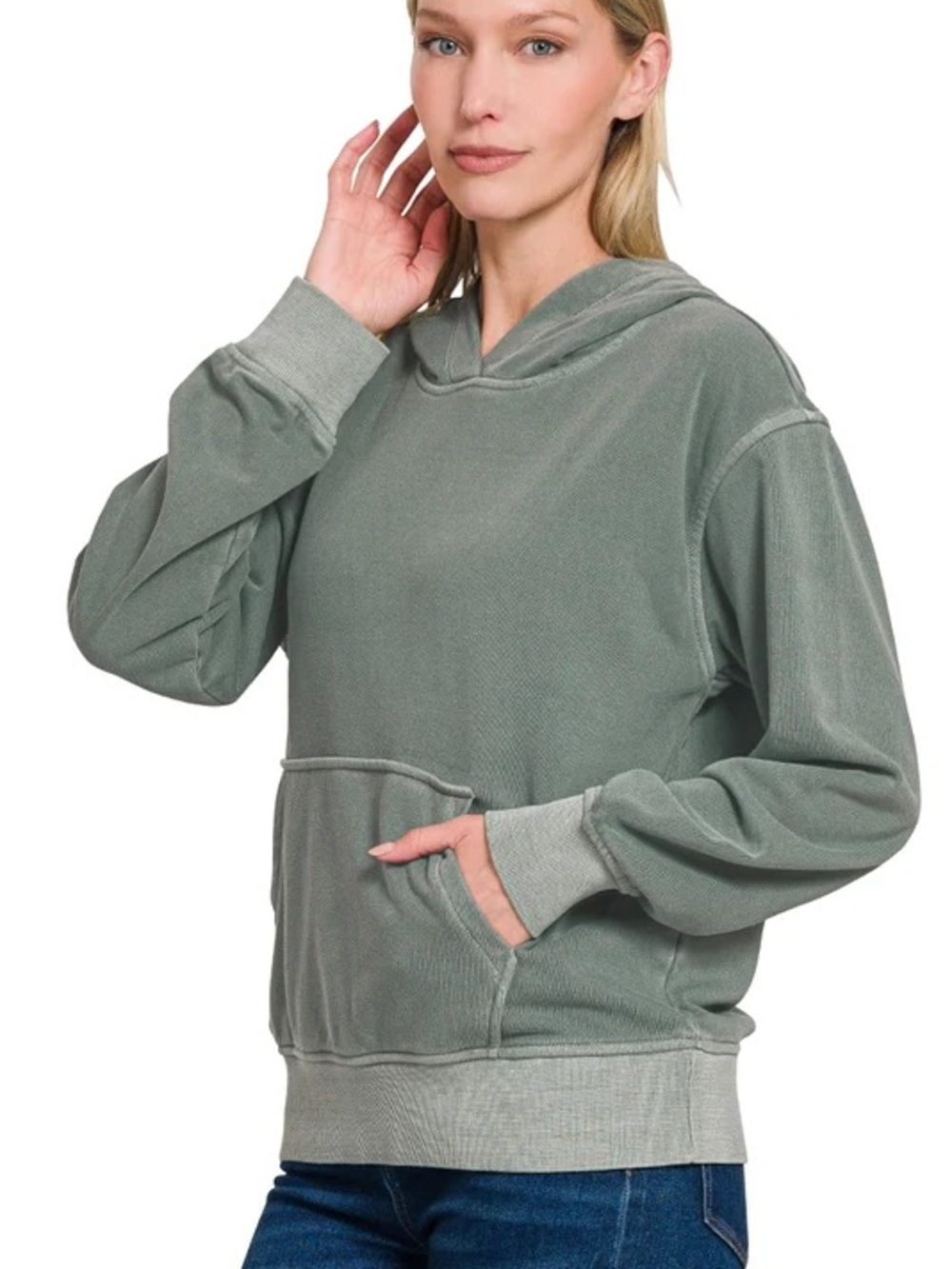 NWOT SIZE L Zenana Outfitters Washed Sage Green Hoodie